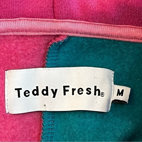 Teddy Fresh Hoodie Color Block Bubblegum Pink Blue Green Ltd Edition Retro MED - Picture 10 of 12